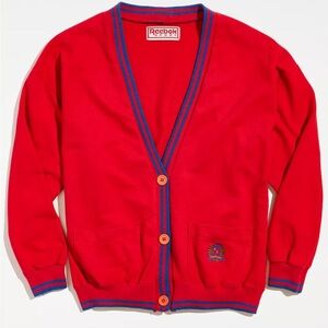 V I N T A G E  Reebok Red Cardigan with Blue Trim
